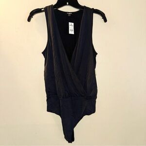 Express Black Gray Modal Blend V Neck Faux Wrap Bodysuit Tank Size S NWT!